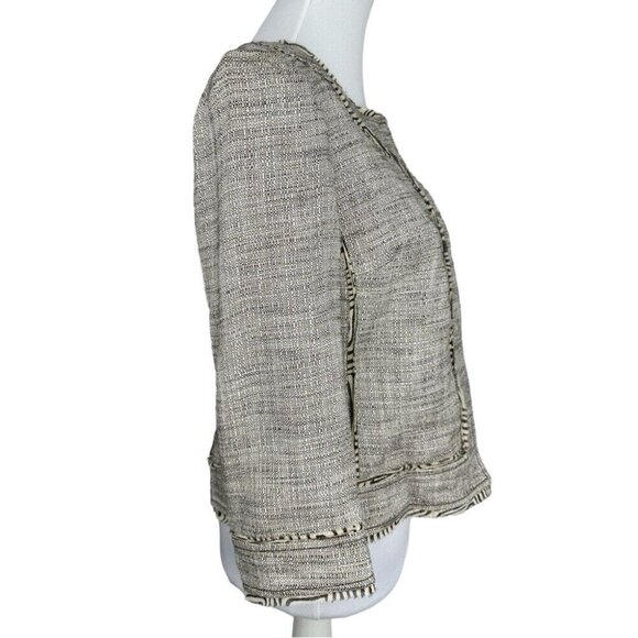 Anne Klein Women's NWT Tan Linen Tweed Silk Animal Print Trim Jacket 6/C36 - Picture 3 of 15